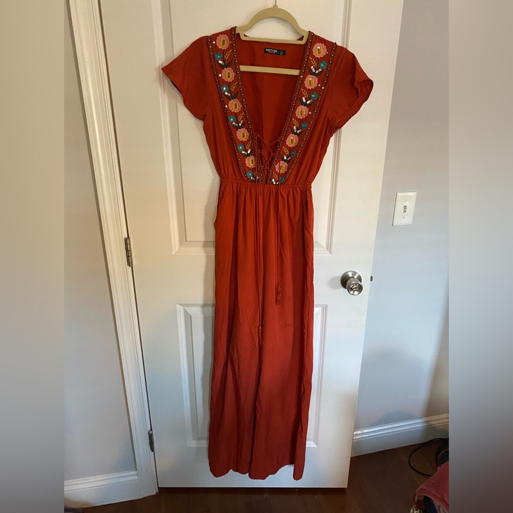 Nasty Gal orange floral trim wide leg jumpsuit